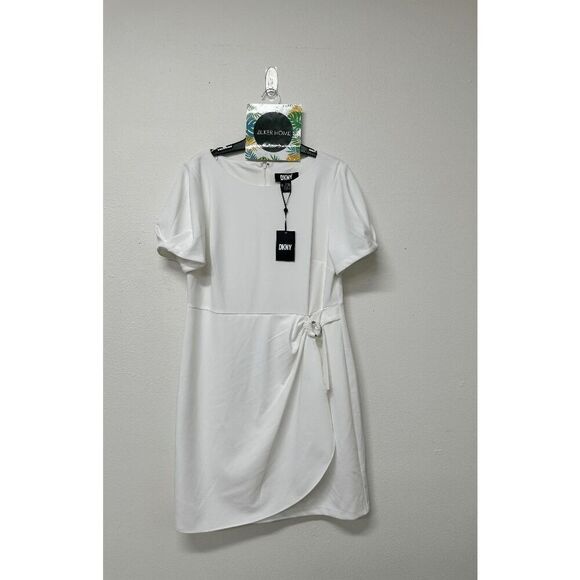 DKNY Women's Puff-Sleeve D-Ring Fit & Flare Dress - Ivory 16 - Picture 2 of 8